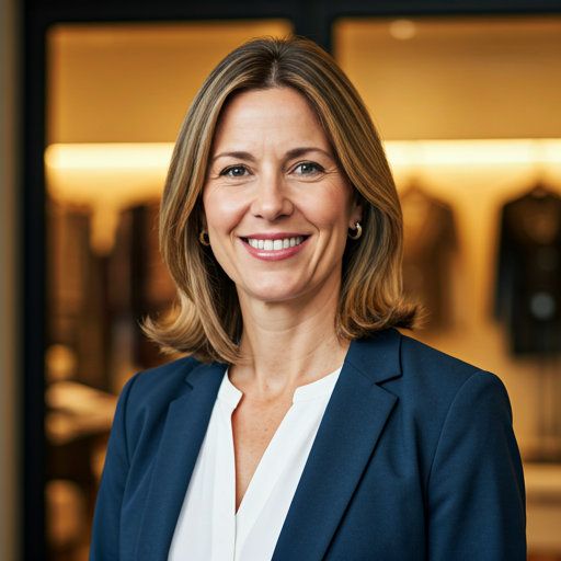 A warm, professional portrait of a successful female business owner. The lighting is soft and natural.